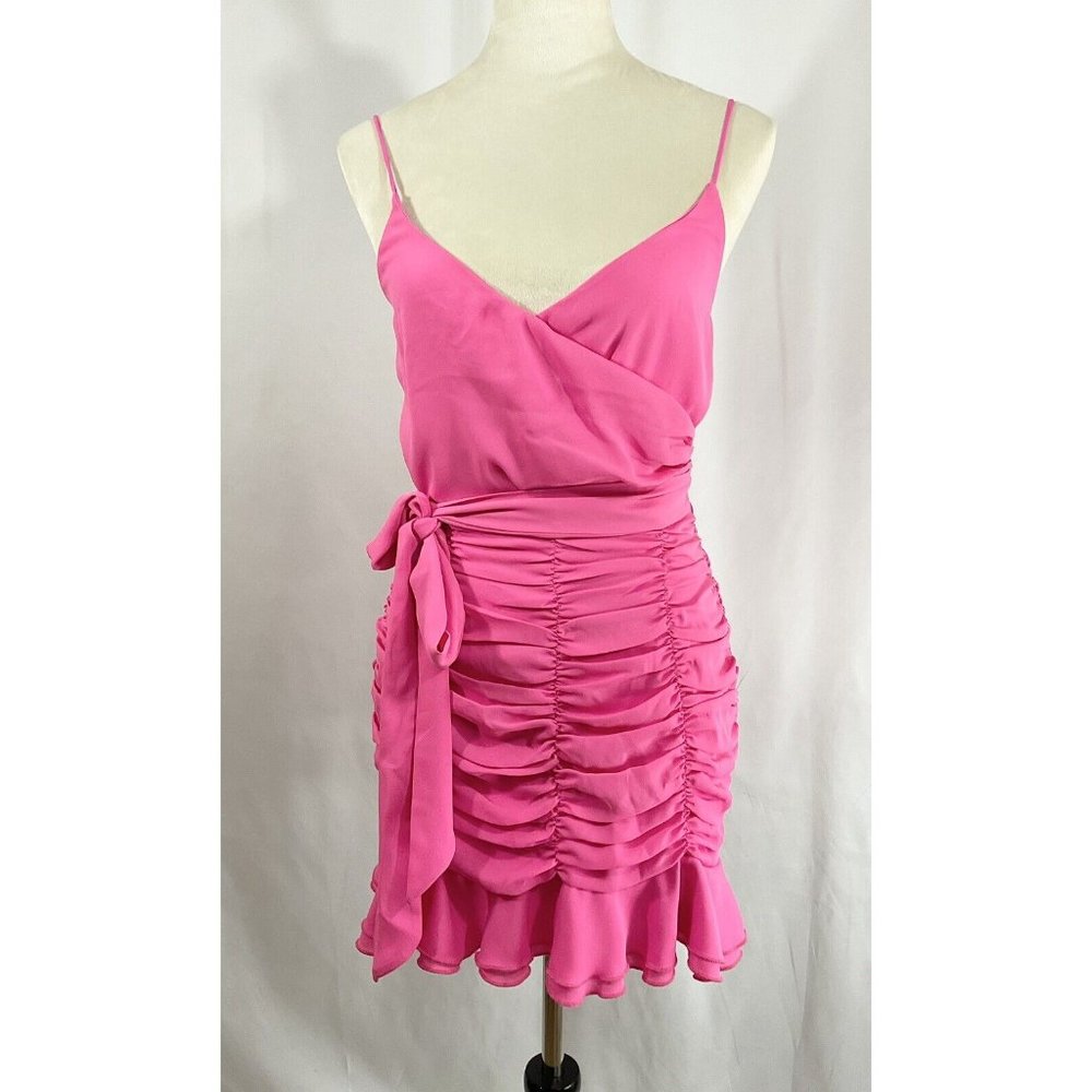 Lucy in the Sky Rose Ruched Bodycon Dress in Hot Pink SZ M